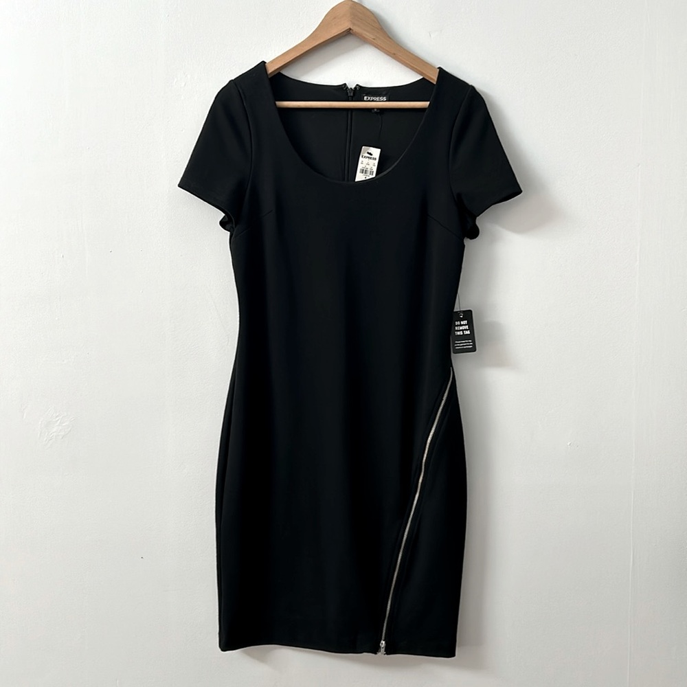 Express Black Short Sleeve Zipper Tailored Dress